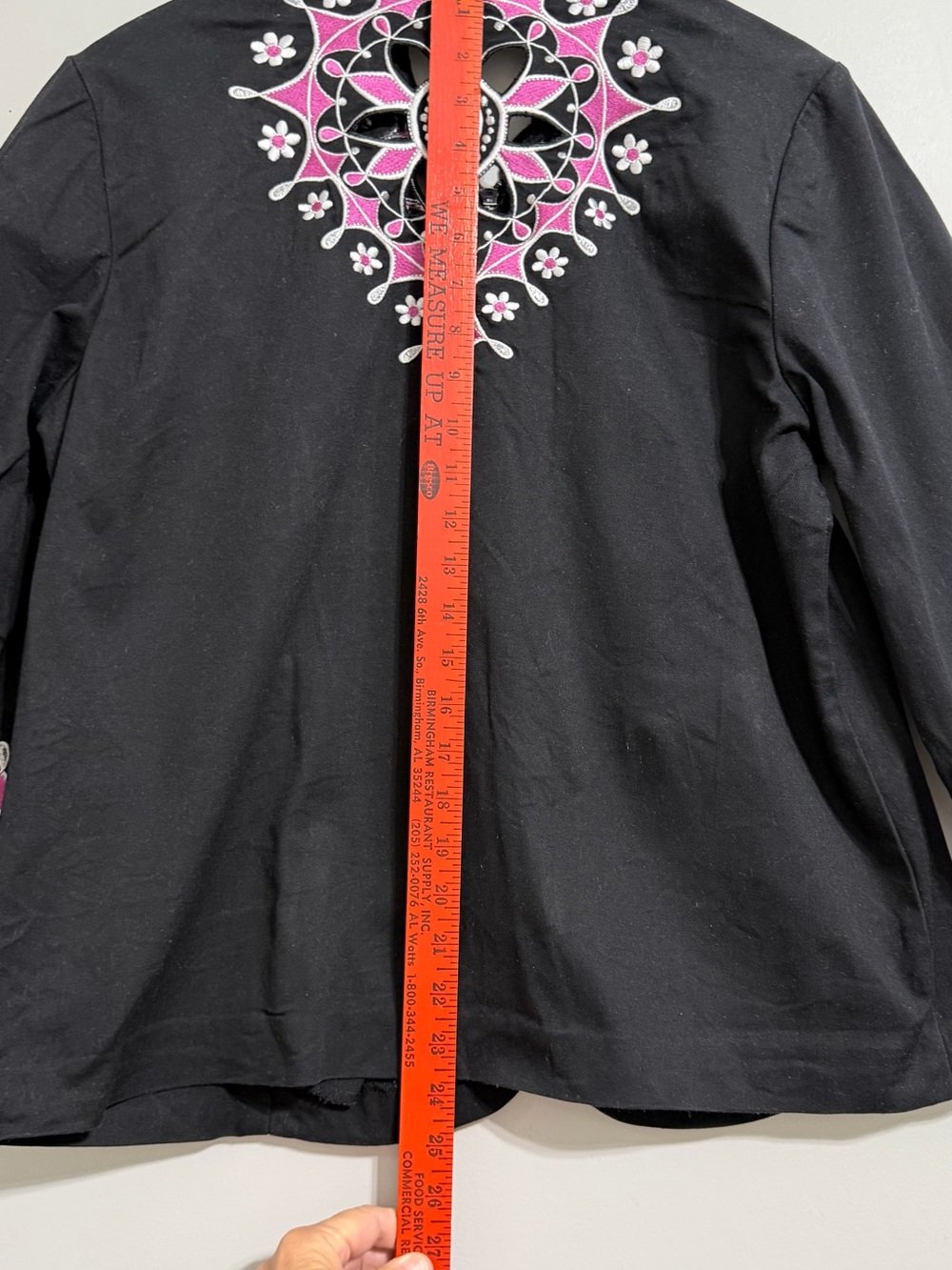 Bob Mackie Wearable Art Black Embroidered Cut Out Zip Jacket Pink White Medium - Picture 11 of 11